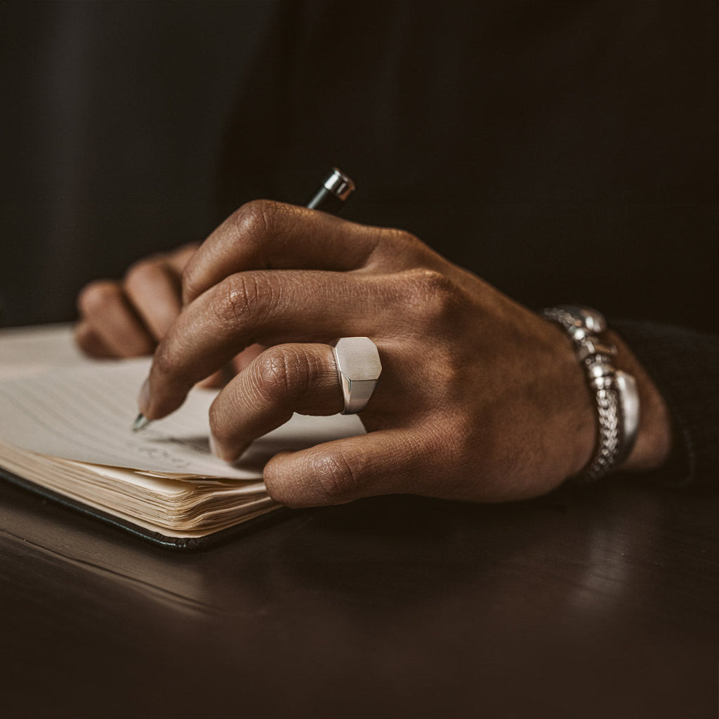 Tameem - Matt Brushed Silver Signet Ring 13mm