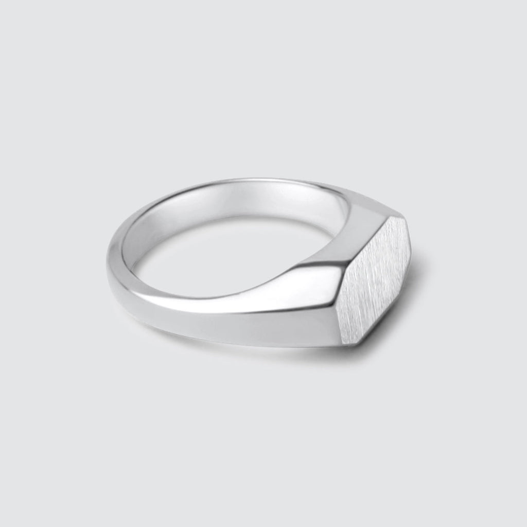 Tariq - Matte Brushed Silver Signet Ring 7mm