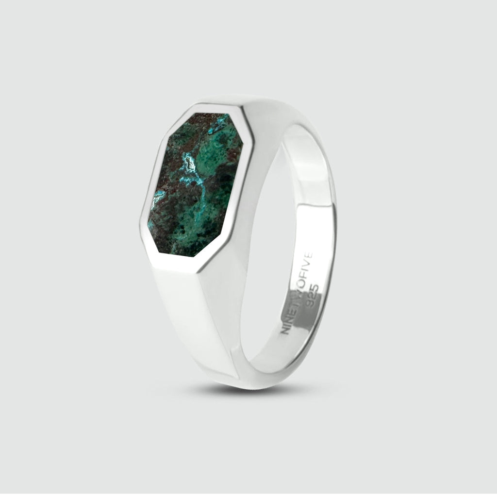 Zariq - Elegant Chrysocolla Stone Signet Ring 7mm