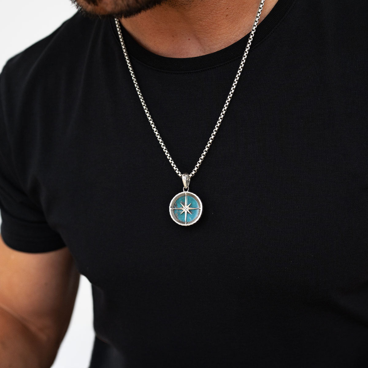 Safar - Sterling Silver Turquoise Compass Pendant