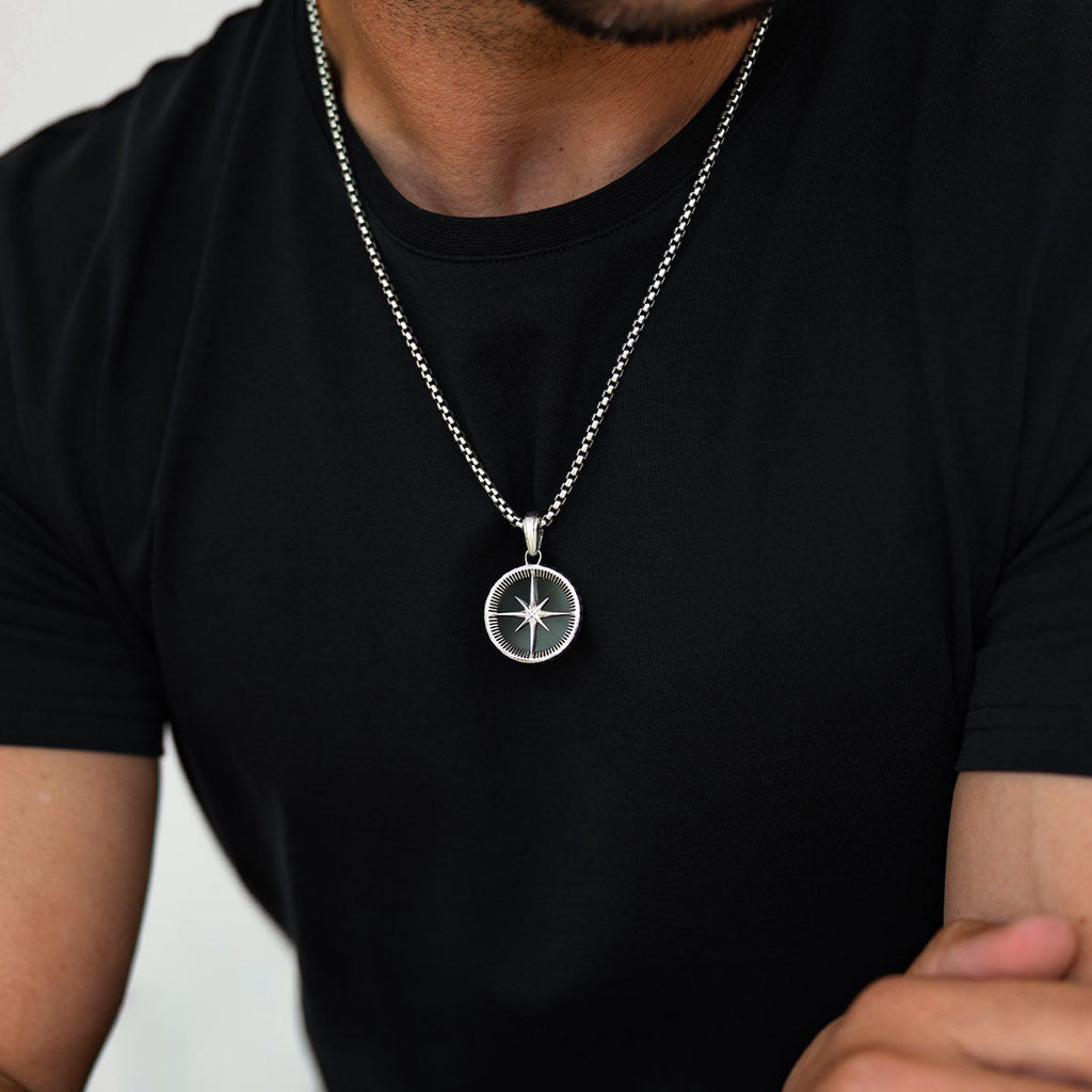 Safar - Sterling Silver Onyx Compass Pendant