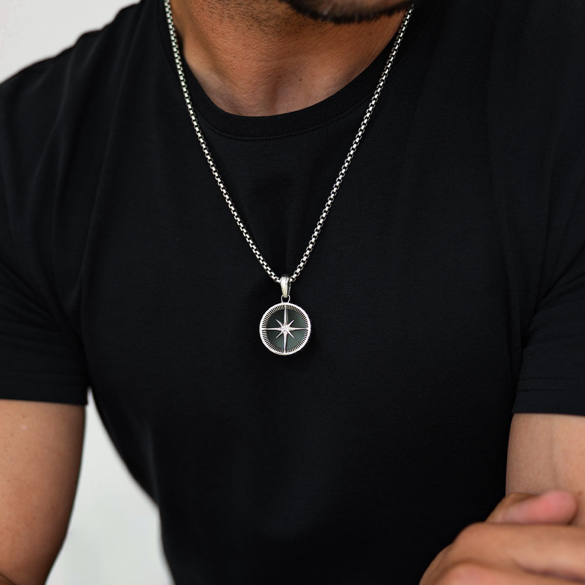 Safar - Sterling Silver Onyx Compass Pendant