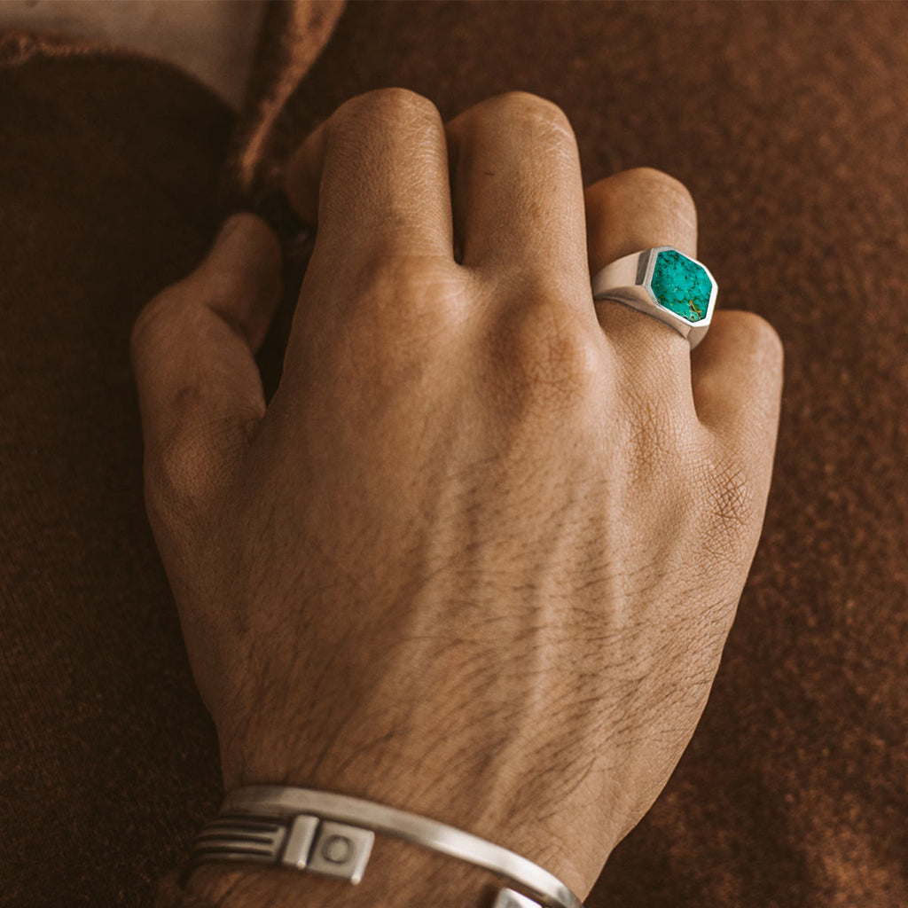Nuri - Sterling Silver Blue Turquoise Signet Ring 13mm