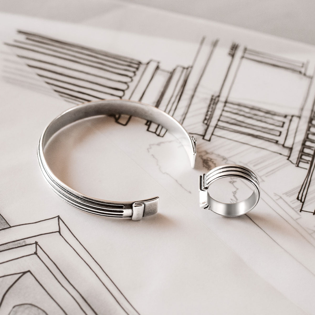Mateen - Oxidised Sterling Silver Bangle Ring 10mm