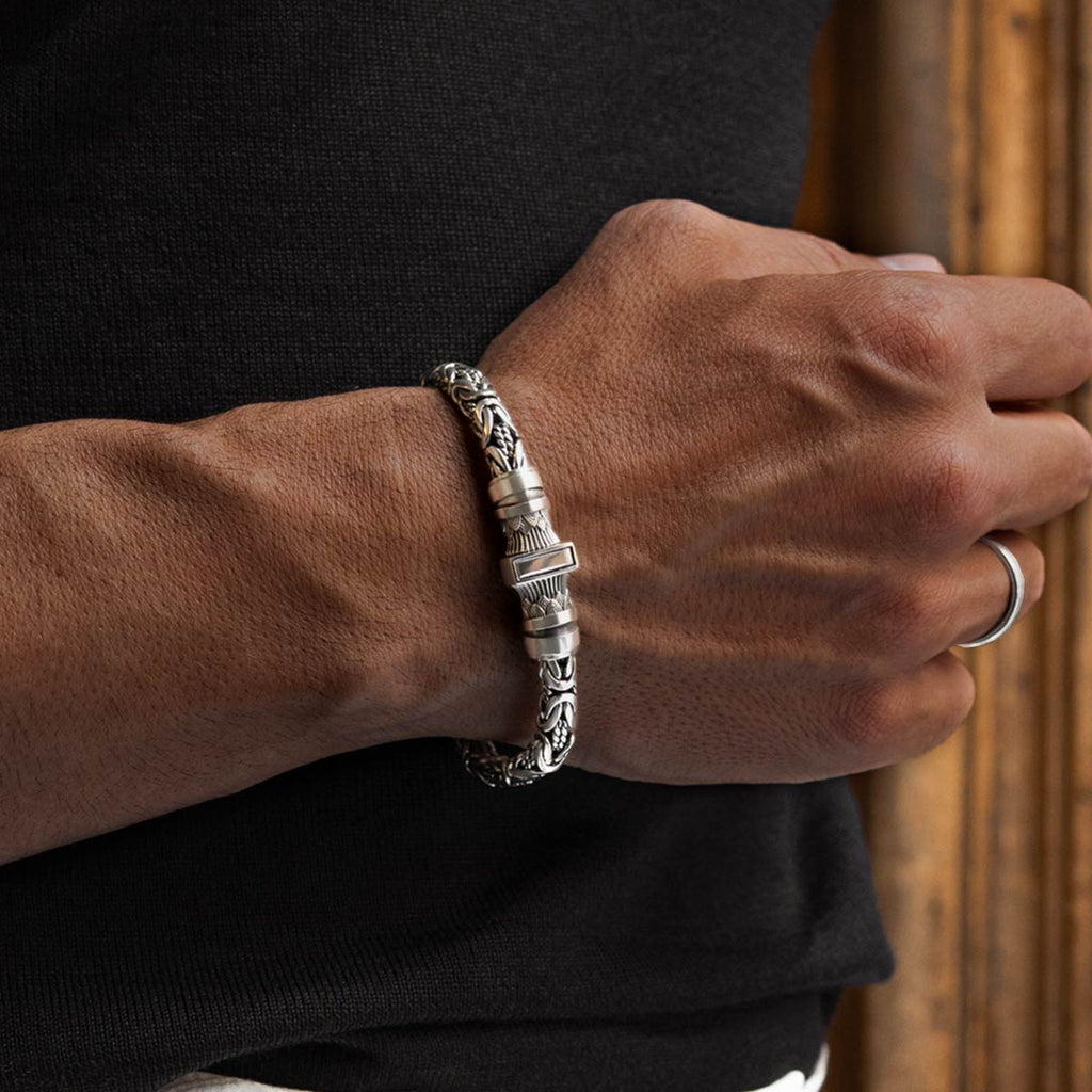 Murtaza - Egyptian Lotus Silver Byzantine Bracelet 7mm