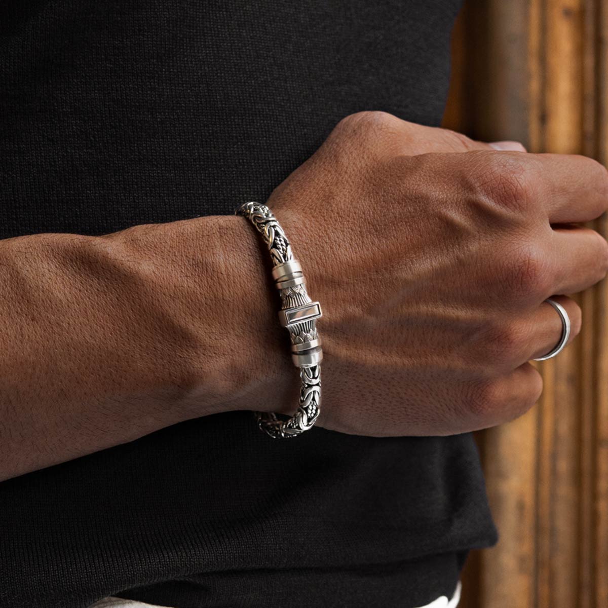 Murtaza - Egyptian Lotus Silver Byzantine Bracelet 7mm