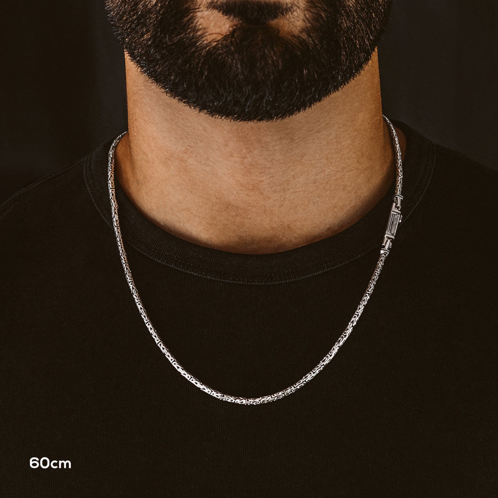 Ramsi - Cavetto Sterling Silver Byzantine Chain Necklace 3.5 mm