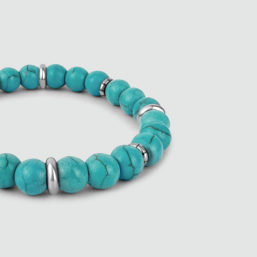 Nuri - Adjustable Turquoise Beaded Bracelet in Silver 8mm