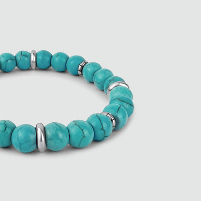 Nuri - Adjustable Turquoise Beaded Bracelet in Silver 6mm