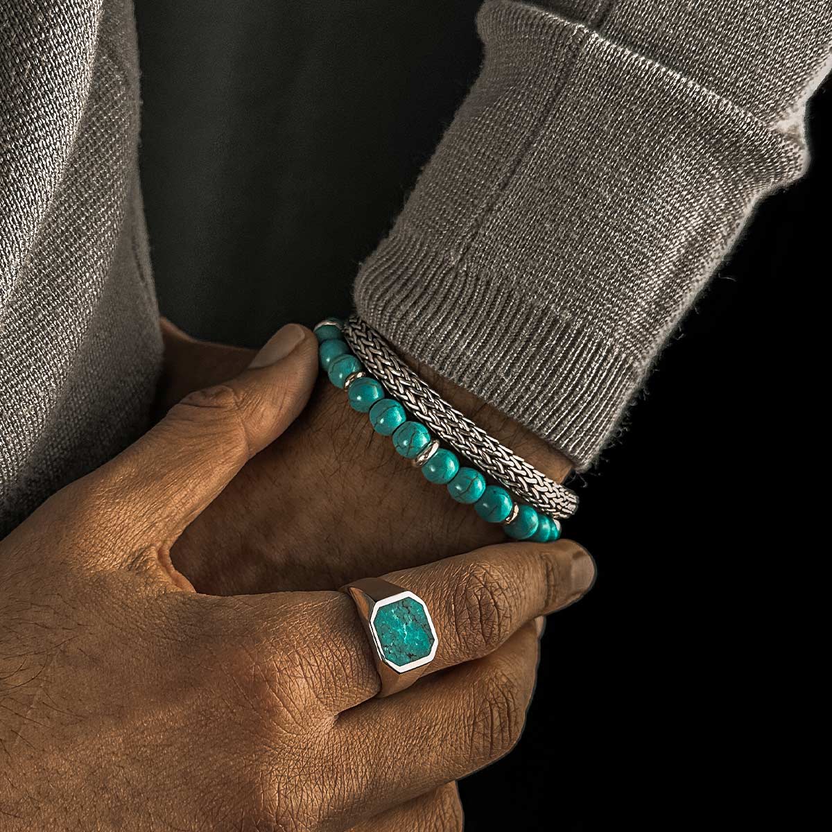 Nuri - Adjustable Turquoise Beaded Bracelet in Silver 8mm