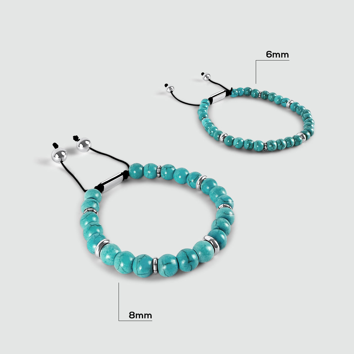 Nuri - Adjustable Turquoise Beaded Bracelet in Silver 8mm