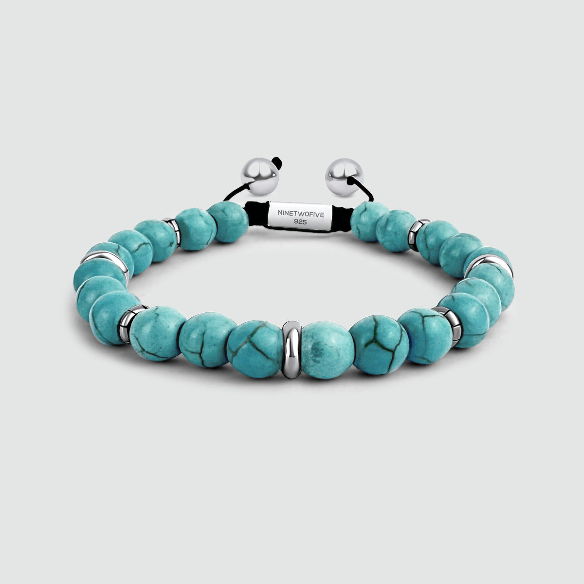 Nuri - Adjustable Turquoise Beaded Bracelet in Silver 8mm