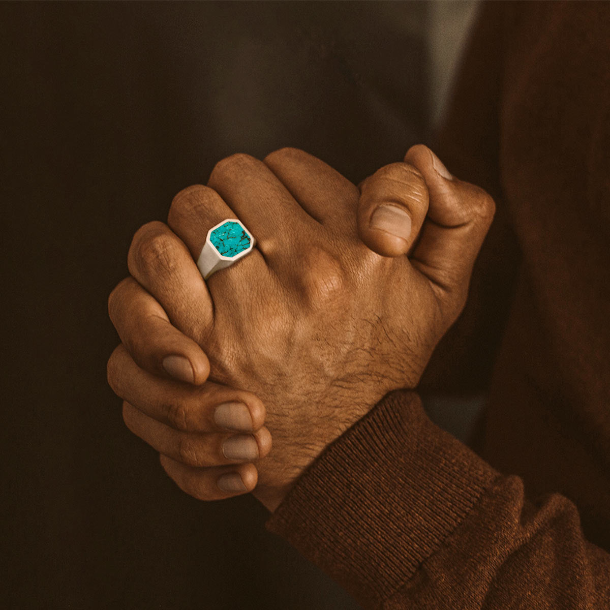 Nuri - Sterling Silver Blue Turquoise Signet Ring 13mm