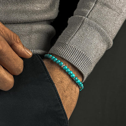 Nuri - Adjustable Turquoise Beaded Bracelet in Silver 6mm