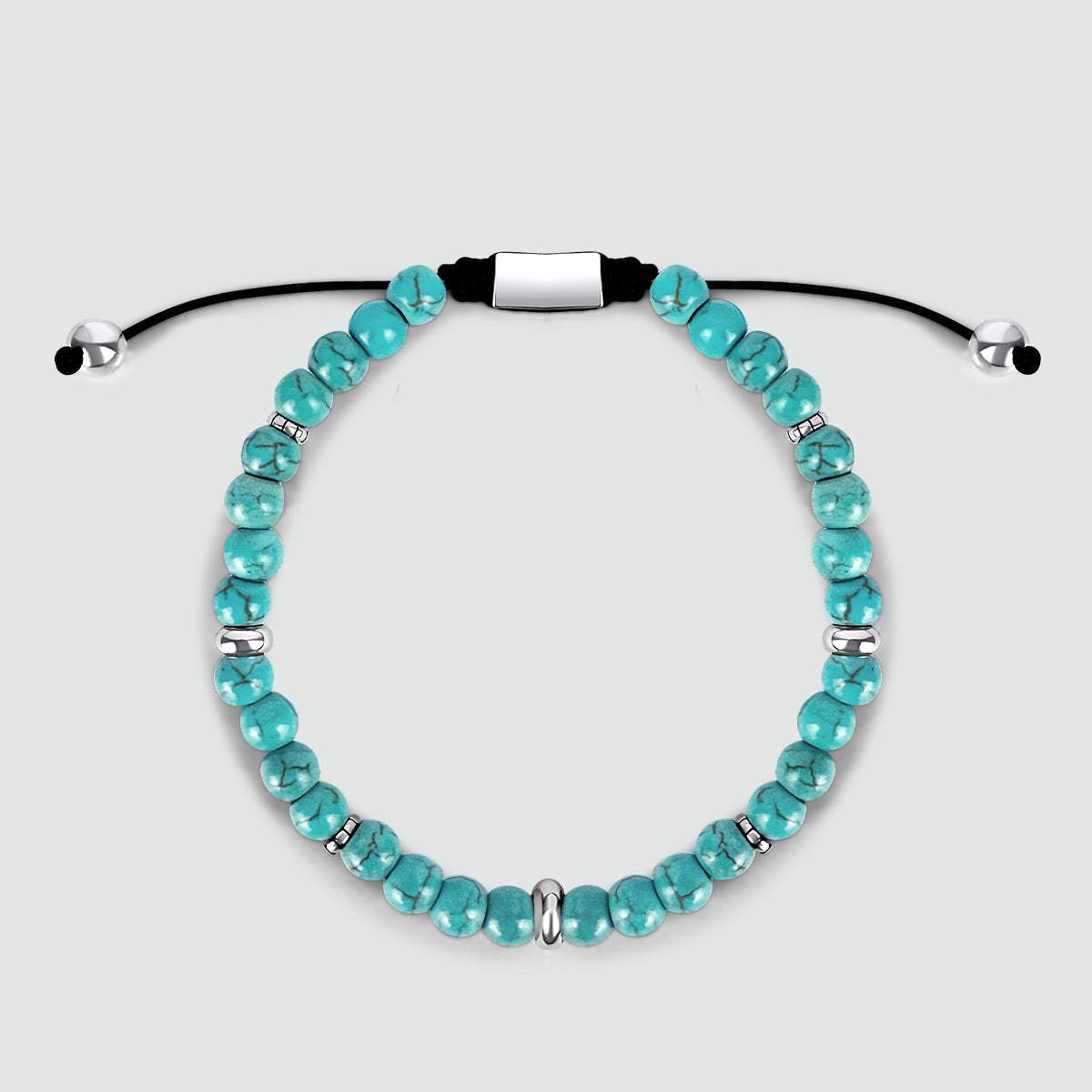 Nuri - Adjustable Turquoise Beaded Bracelet in Silver 6mm