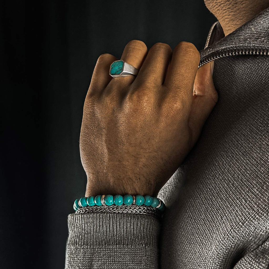 Nuri - Adjustable Turquoise Beaded Bracelet in Silver 8mm