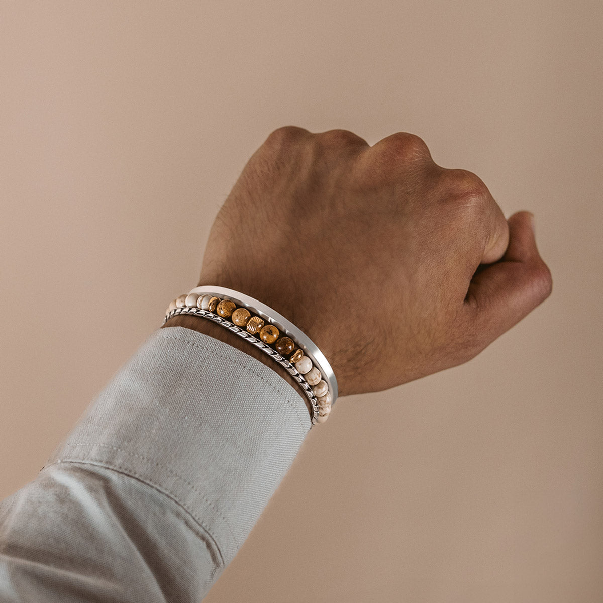 Ramli - Gold Beige Beaded Bracelet 6mm