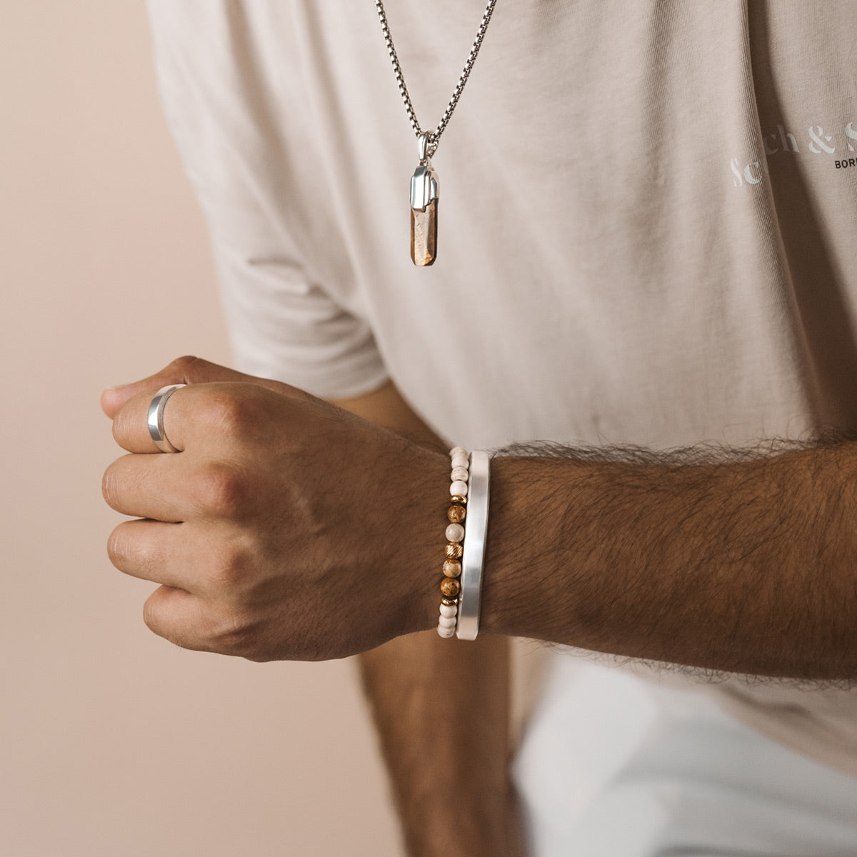 Ramli - Gold Beige Beaded Bracelet 6mm