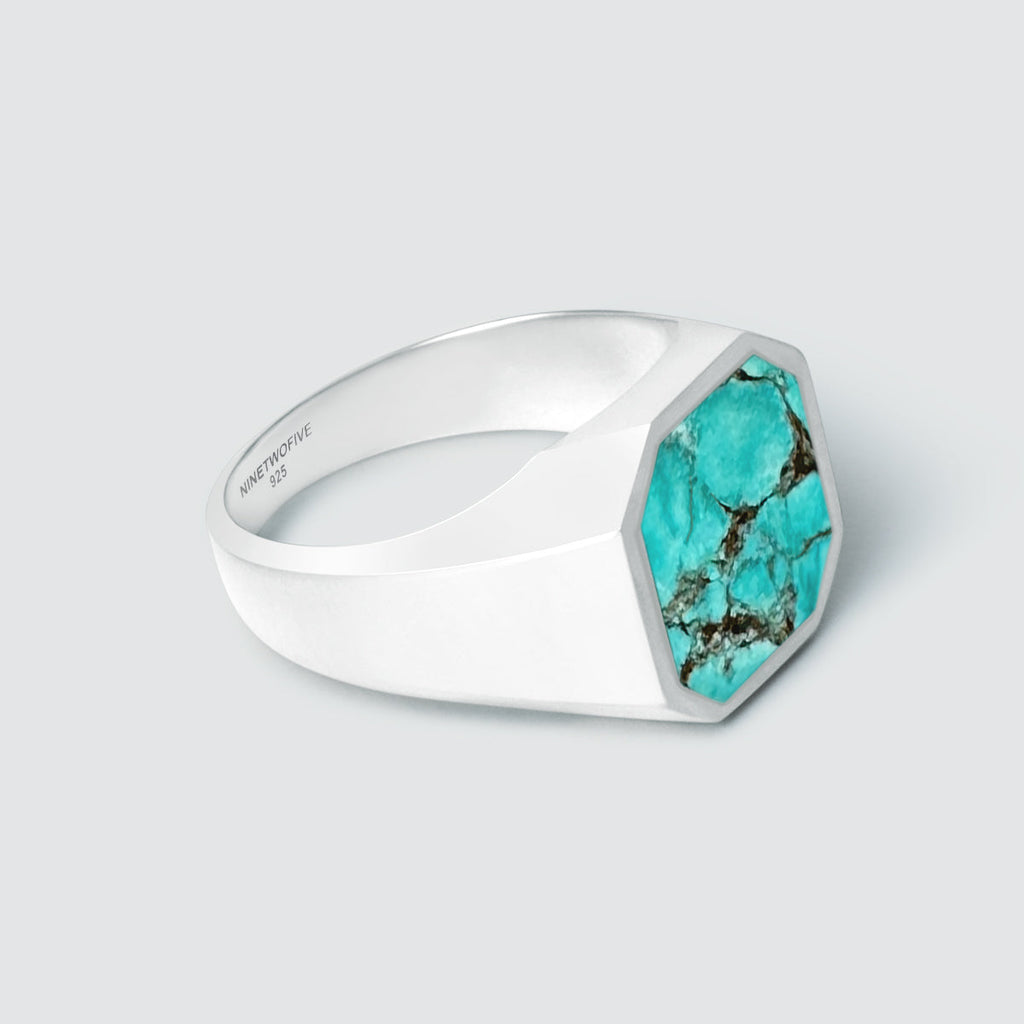 Nuri - Sterling Silver Blue Turquoise Signet Ring 13mm