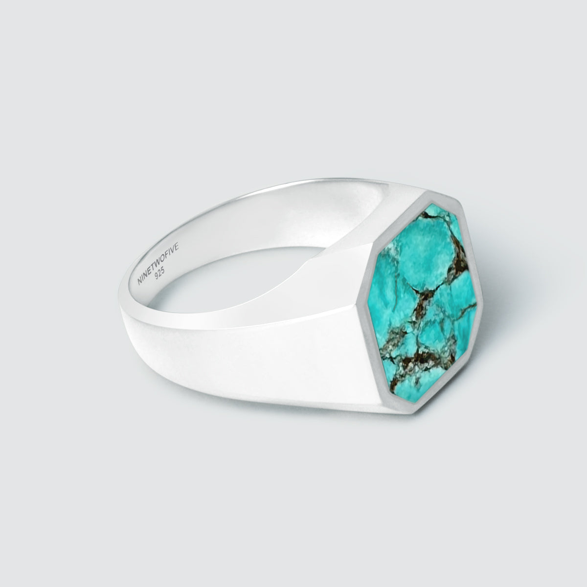 Nuri - Sterling Silver Blue Turquoise Signet Ring 13mm