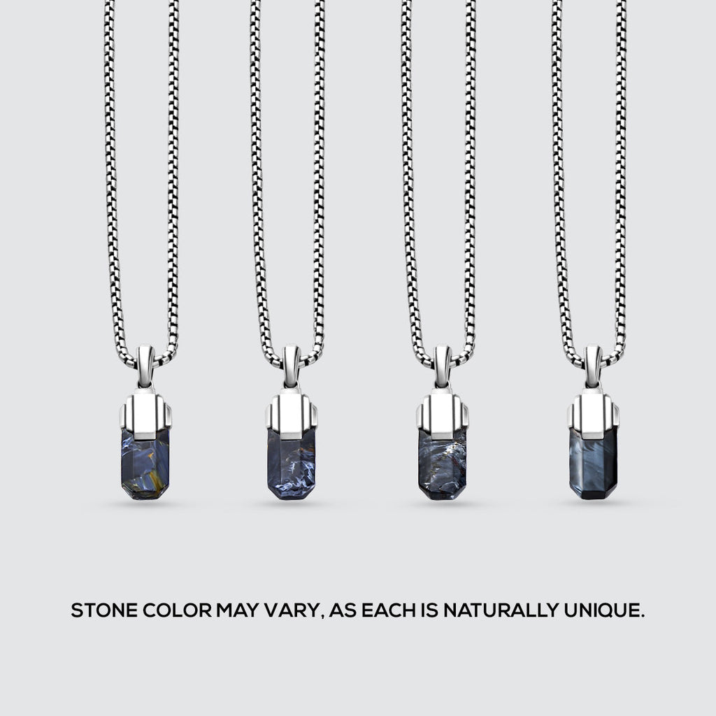 Tahrir - Art Deco Silver Blue Pietersite Pendant
